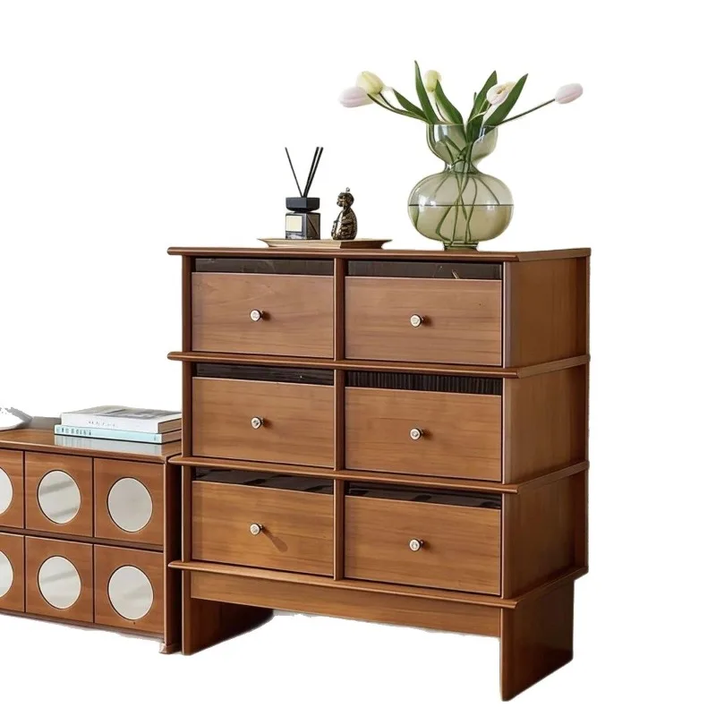 Nordic antique nine-bucket solid wood chest cabinet storage side cabinet drawer locker bedroom retro bedside simple living room