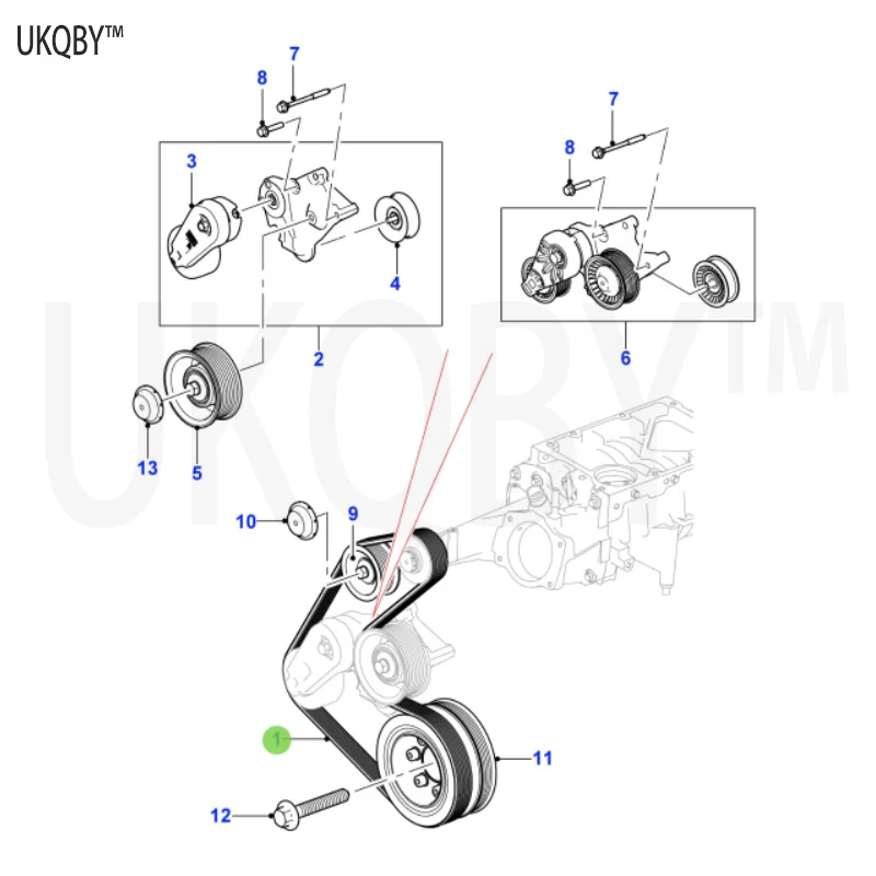 Ja gu ar X K 2006-2014 (since B00379) La nd Ro v er C2P12816 Turbocharger Drive Belt