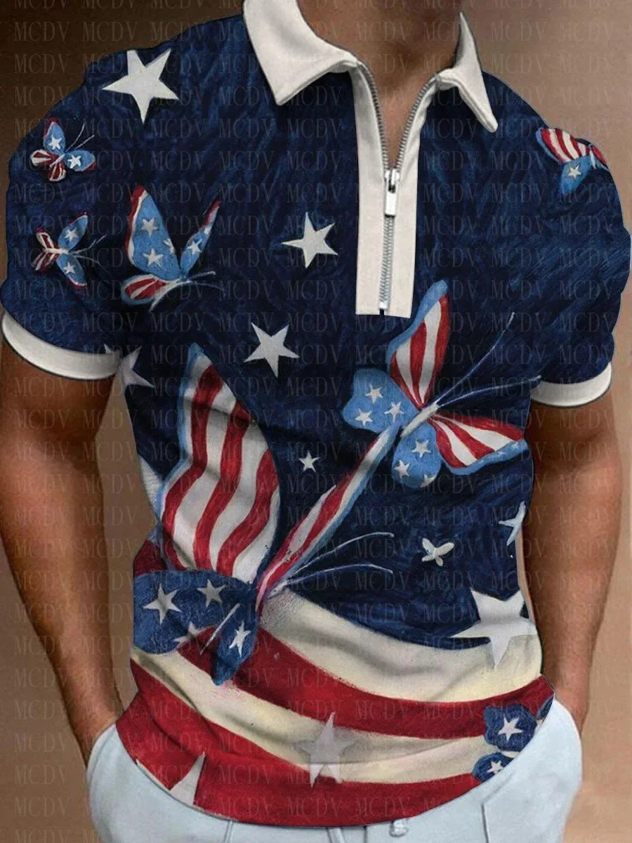 American Flag Butterfly Independence Day Polo Shirt 3D Printed Polo Shirt Summer Men's Tops