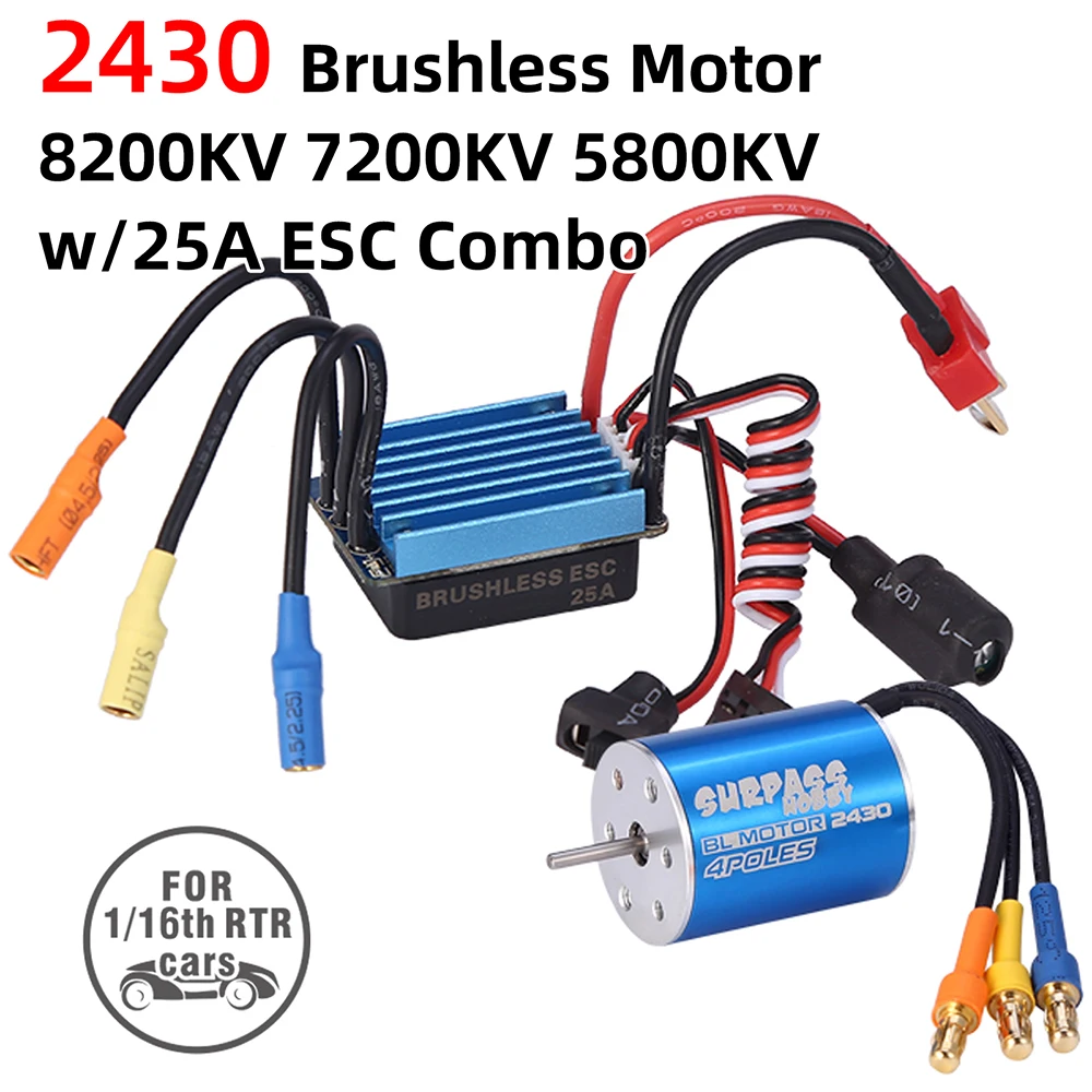 Surpass Hobby 2430 8200KV 7200KV 5800KV Motor& 25A Brushless ESC for 1/18 1/16 HSP Redcat Traxxas HPI Tamiya RC Car