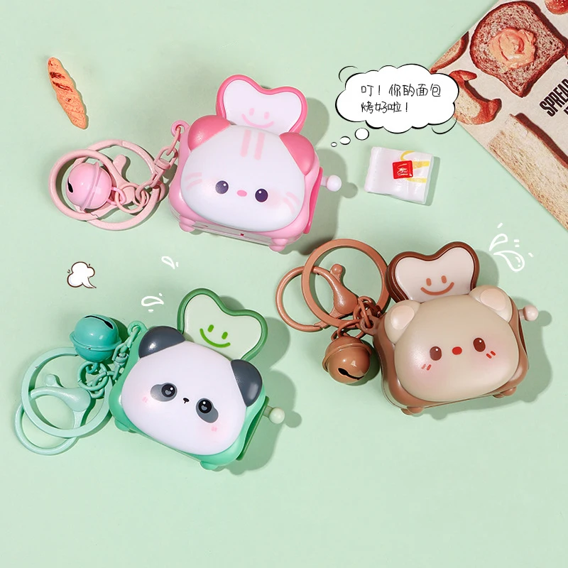 Cartoon Panda Cat Head Bread Machine Keychain Cute Bag Accessories Press Pop-up Brown Bear Bread Slice Pendant Toy Keys Chain