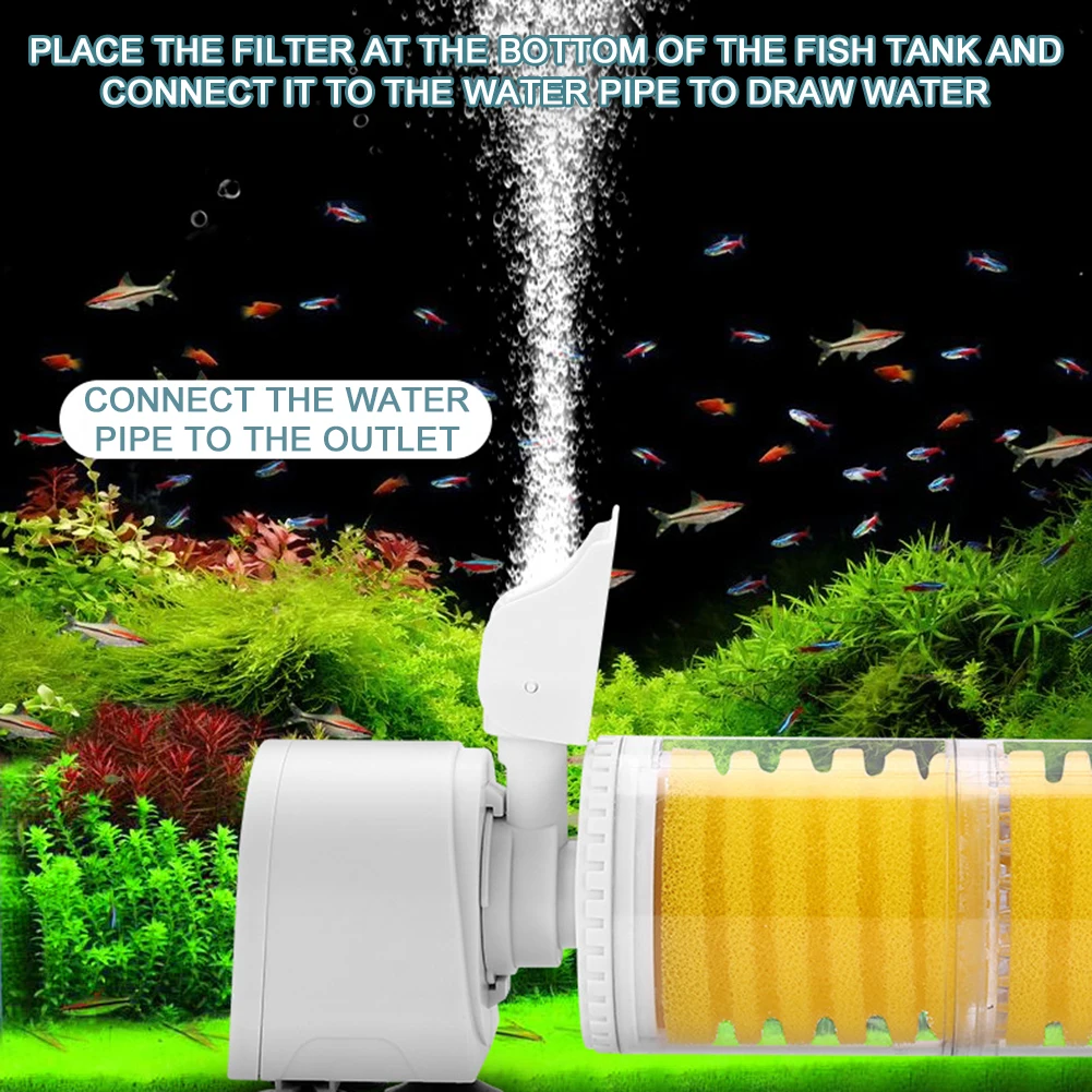 Tank Filter Ultra Quiet Fish Tank Filtration Pump Add Oxygen 3 in 1 Multifunction Internal Aquarium Filter Pump Accessories