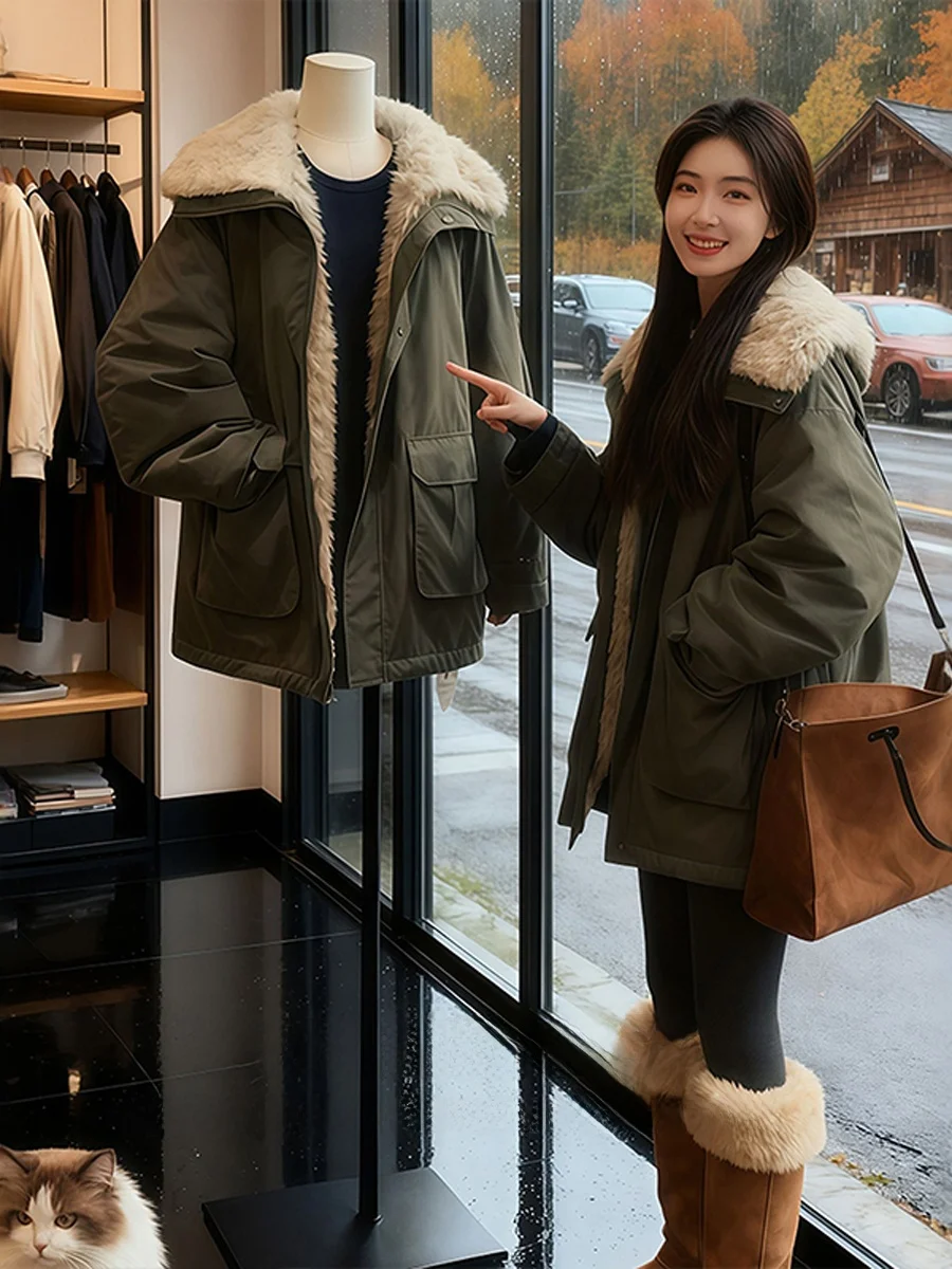 

Утепленная парка из овчины для женщин, средней длины, премиум-класса, с молнией, длинными рукавами, верхняя одежда