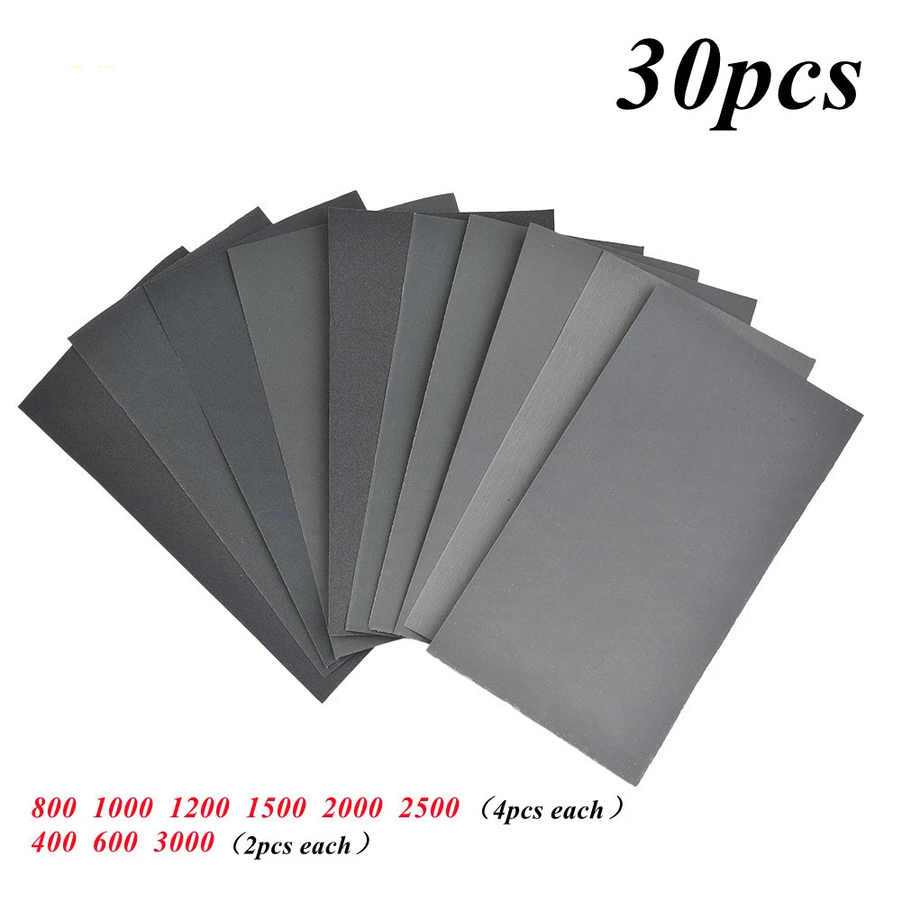 30-teiliges Schleifpapier-Set, trockenes und nasses Schleifpapier, Körnung 400, 600, 3000, 800, Körnung 1000, 1200, 1500, 2500 Körnung, Schleifpapier, Schleifwerkzeuge