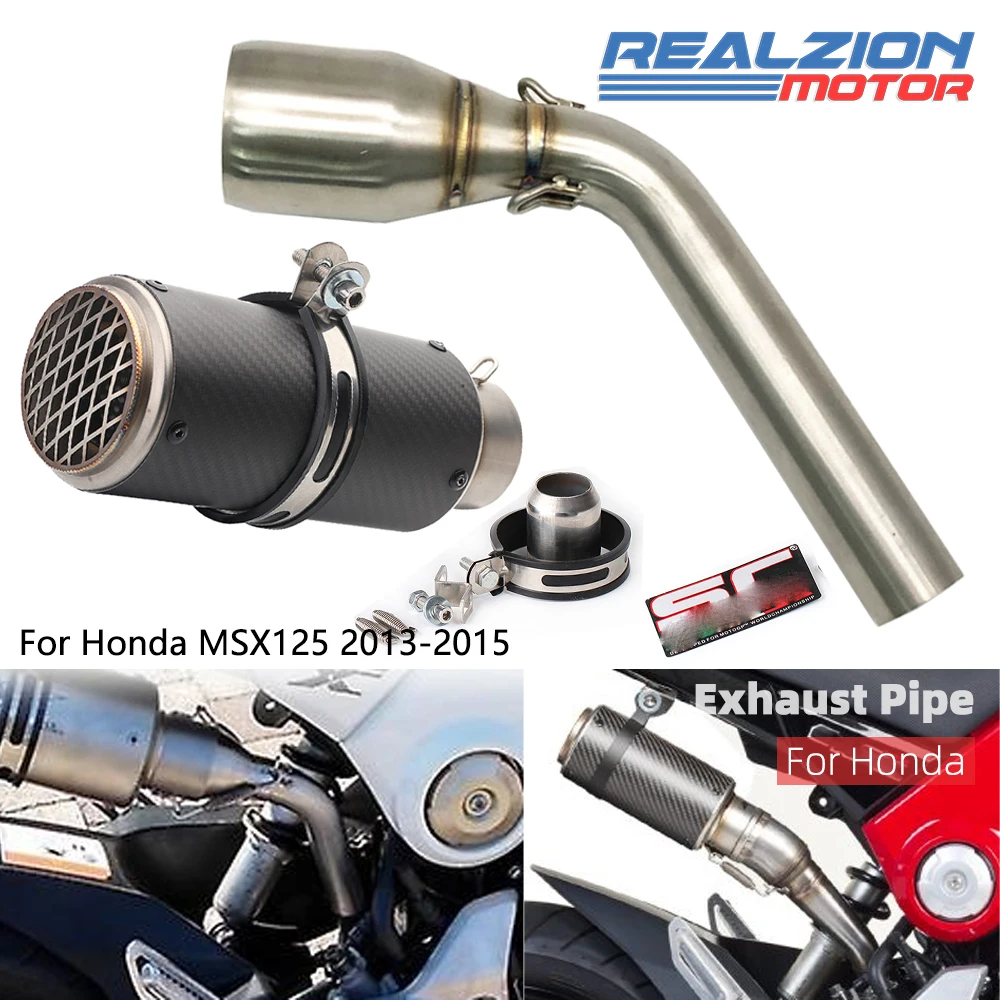 REALZION MSX 125 Motorcycle Exhaust Pipe Exhaust Connector Exhaust Muffler For Honda MSX125 2013 2014 2015 Middle Pipe Tailpipe