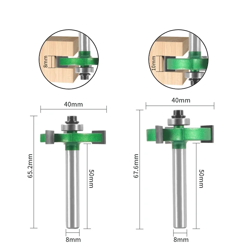 1PC 8MM Shank Three Carbide T Type  Slotting Cutter Bit With Bearing  Z3 Rabbeting Milling Cutter Woodworking Tools