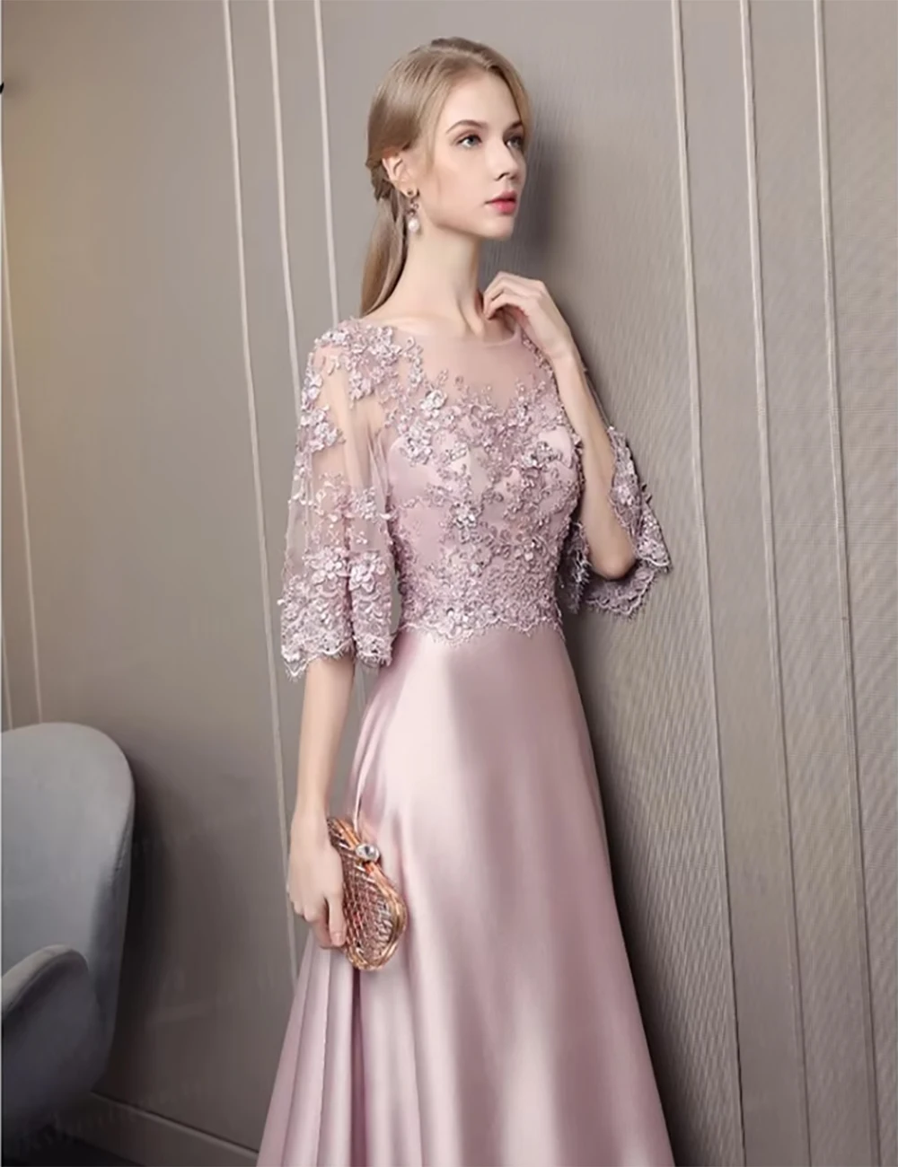 

Elegant Mother of the Bride Dresses A-Line Luxury Beads Flowers Half Sleeves Wedding Guest Evening Gowns robe de soirée femme