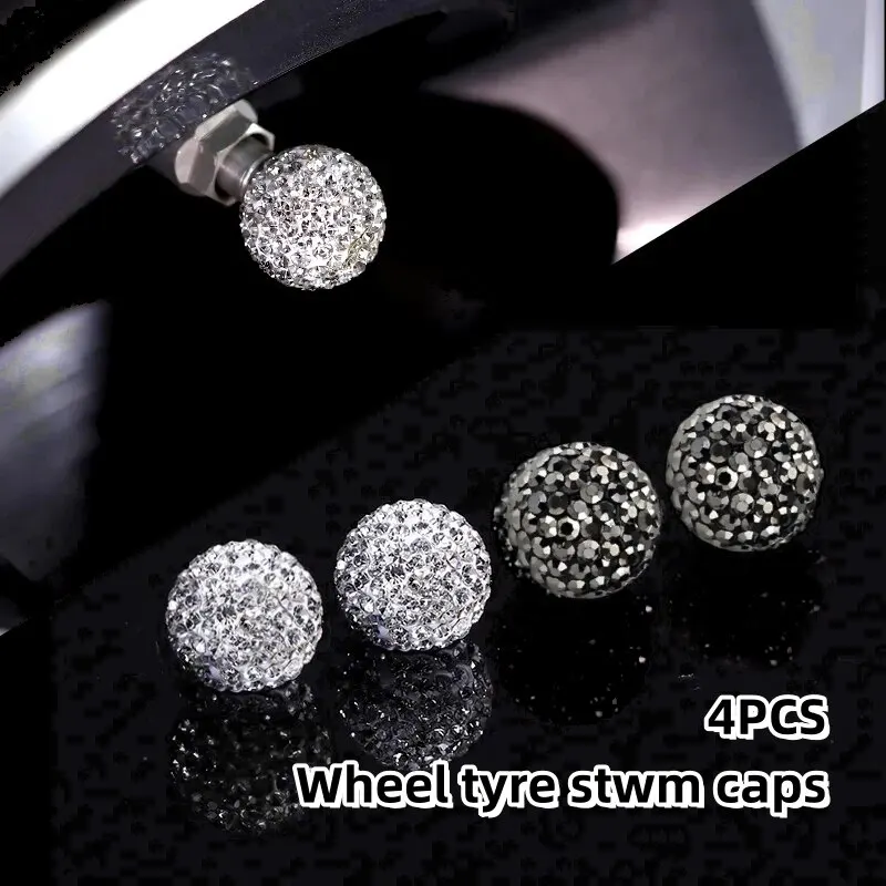 4Pcs Crystal Car Tire Valve Caps Bling Rhinestone Universal Auto Diamond Shining Dustproof Valve Stem Caps Car Accessories