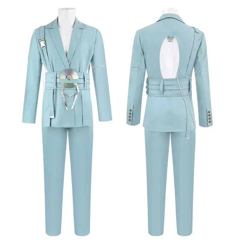 2 ألوان الغريبة المرحلة لوكا تأثيري R7 وميض ذهب الدعاوى زي شعر مستعار ديكور ملابس الحفلات أداء موحد بدلة بيضاء هالوين