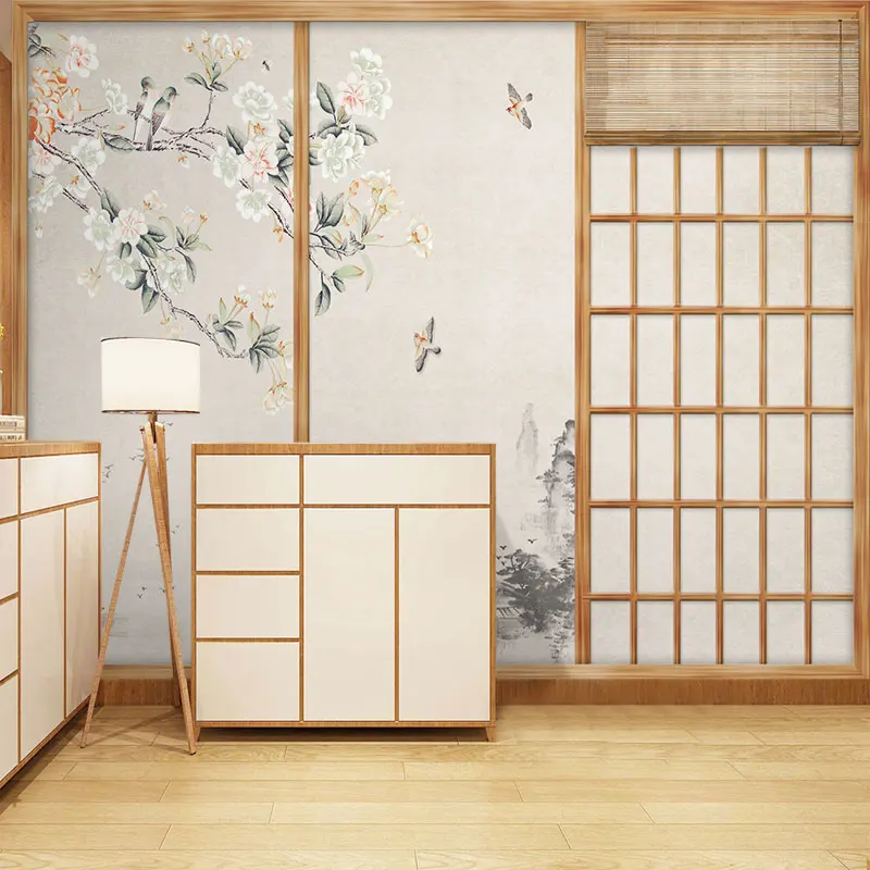 Customized products Wallpaper simulation wooden door Japanese tatami hotel background wall mural retro beauty salon Hanfu photo