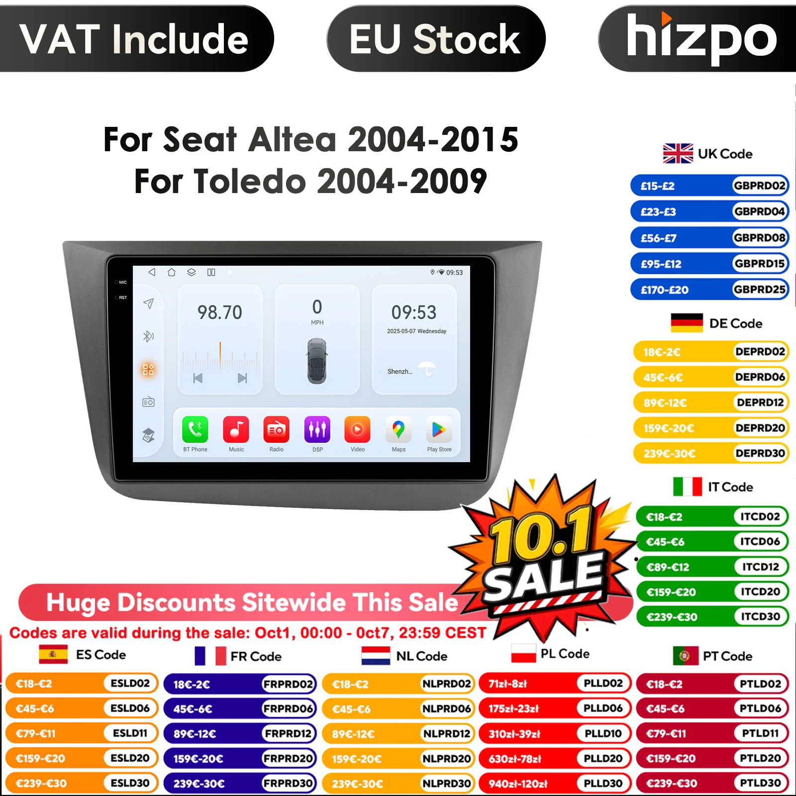 9 ''7862 schermo intelligente 2din Android autoradio lettore Video multimediale per Seat Altea per Toledo GPS Nav Carplay Auto 4G RDS