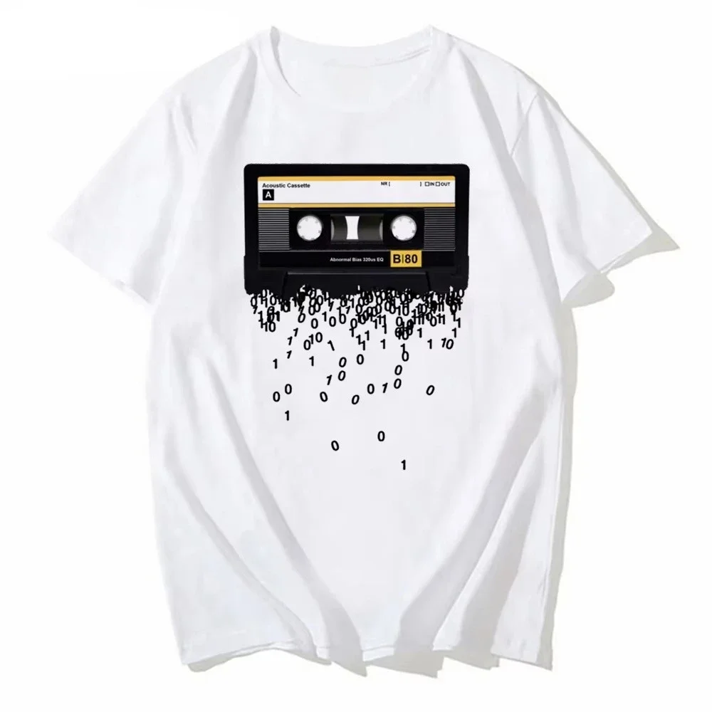 

Newest Funny Retro Cassettes Printed Men's Funny Creative Music Death of The Cassette T Shirts Tee Fashion Loose Casual Tees