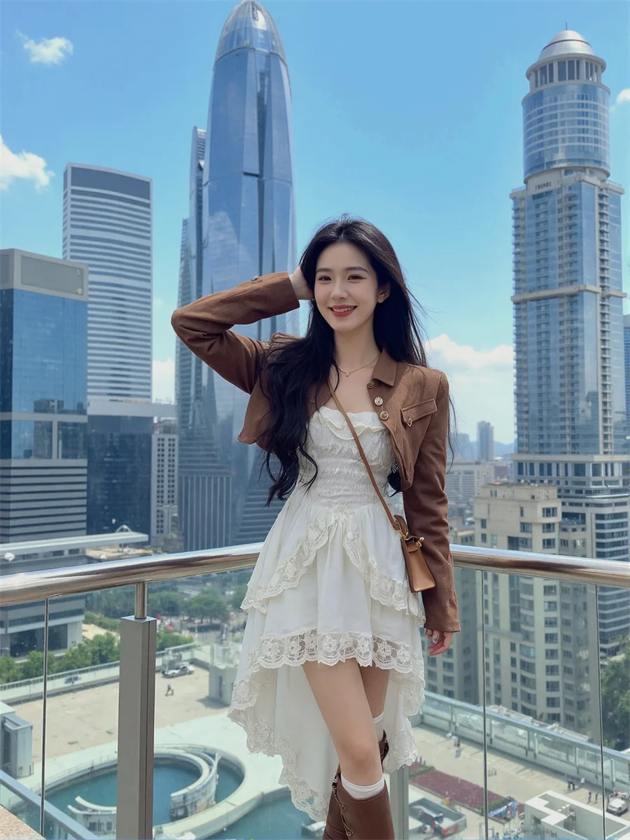 Vestido feminino apliques branco verão babados borda império cintura pura listrado poliéster recorte magro noite curto sexy clubwear