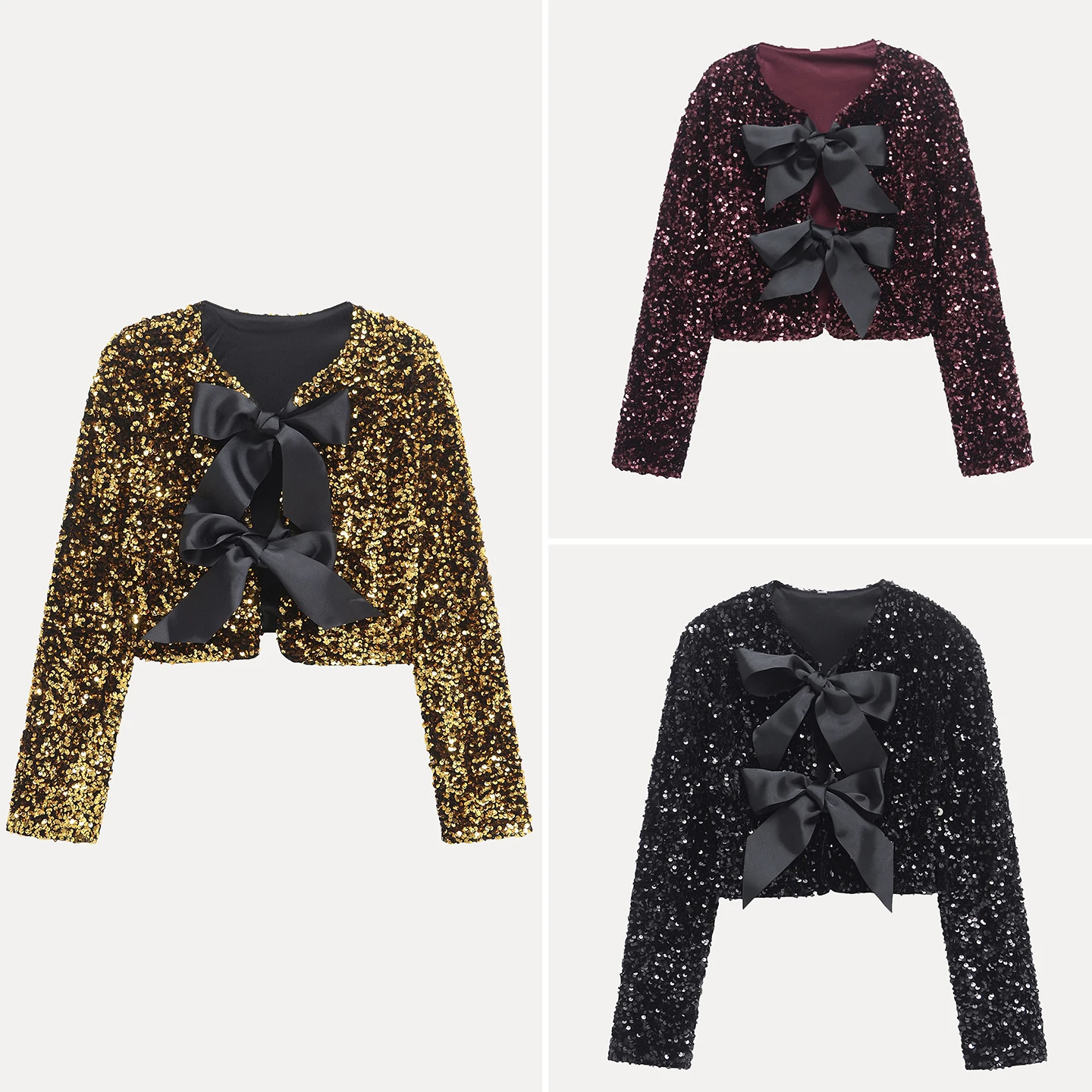 

Women's Faion Knot Belted Sequin ort Jaet Autumn 2025 New Arrival Z Stand Fit Outerwear