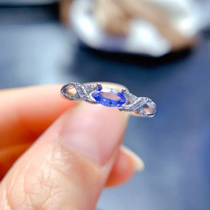 

Изысканное кольцо из серебра 925 пробы с танзанитом 3 мм * 6 мм 0,2 карата, ювелирные изделия из натурального танзанита с 3 слоями позолотой 18 карат