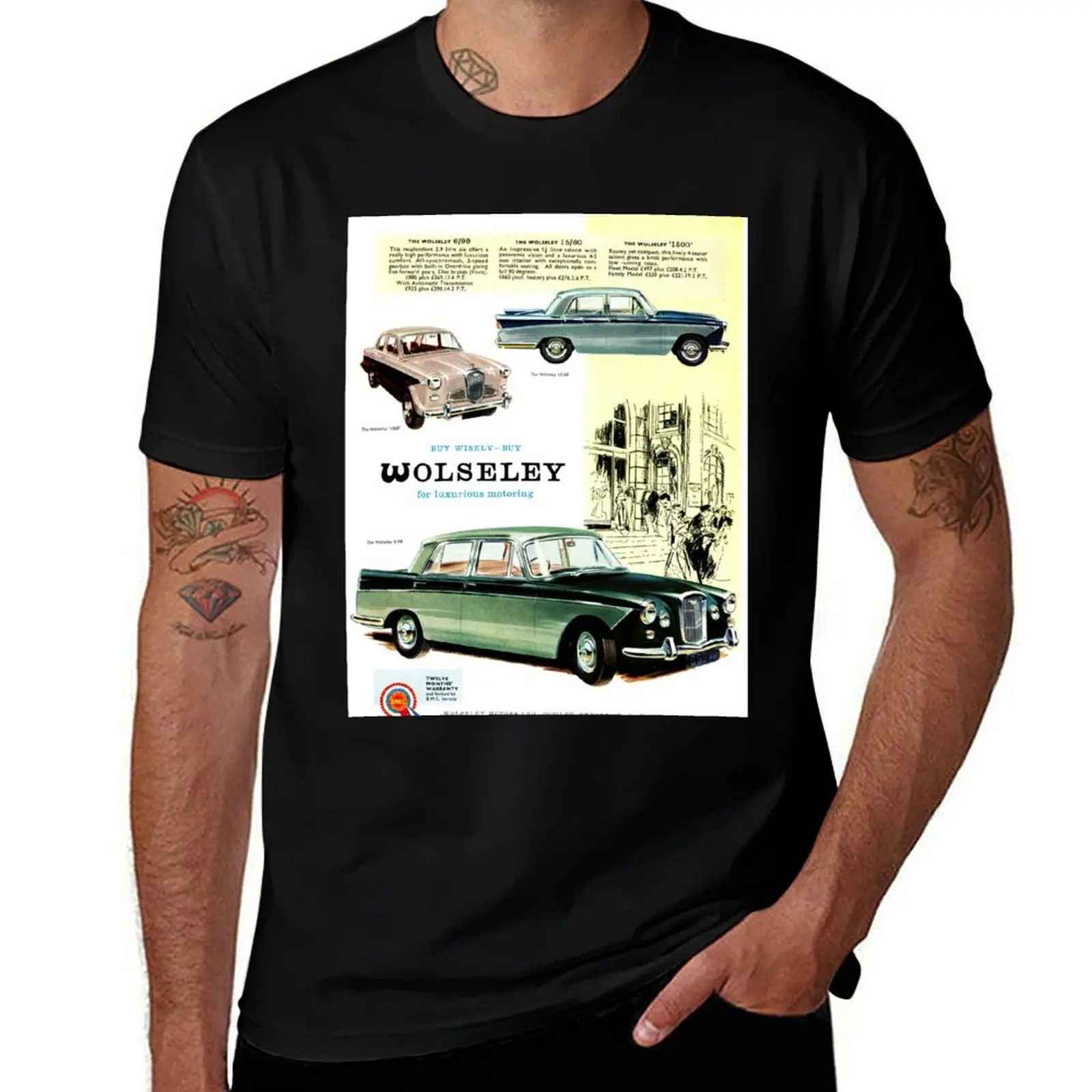 Vintage Wolseley car advert T-Shirt Soft Basic Cotton Short Sleeve Tee T-Shirt