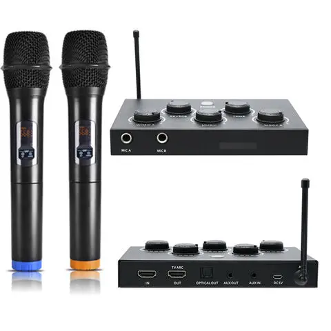 

New Arrival OEM Uhf HD Karaoke Player Mixer Home Theatre Wireless Blvetooth Microphone System For Smart TV PC Amplifier Speaker