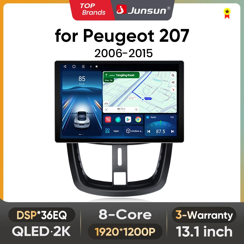 Image of Junsun 13,1 Zoll QLED Android Wireless CarPlay Autoradio für Peugeot 207 207CC 2006-2015 Intelligente Systeme DSP SWC RDS