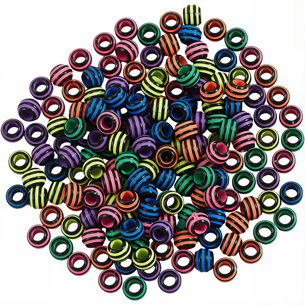 200PCS 9.5MM Acrylic Striped Beads with Large Holes Pink Green Blue Purple Assorted European Stripe Rondelle Spacer Bead Bulk