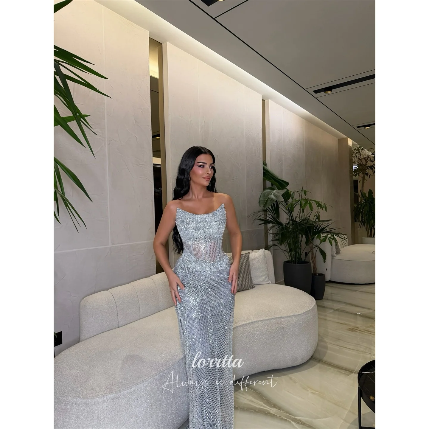

Lorrtta Sequin Strapless Silver Mermaid Evening Dress 2026 Prom Dress Formal Evening Robes de Soirée Women Elegant Banquet