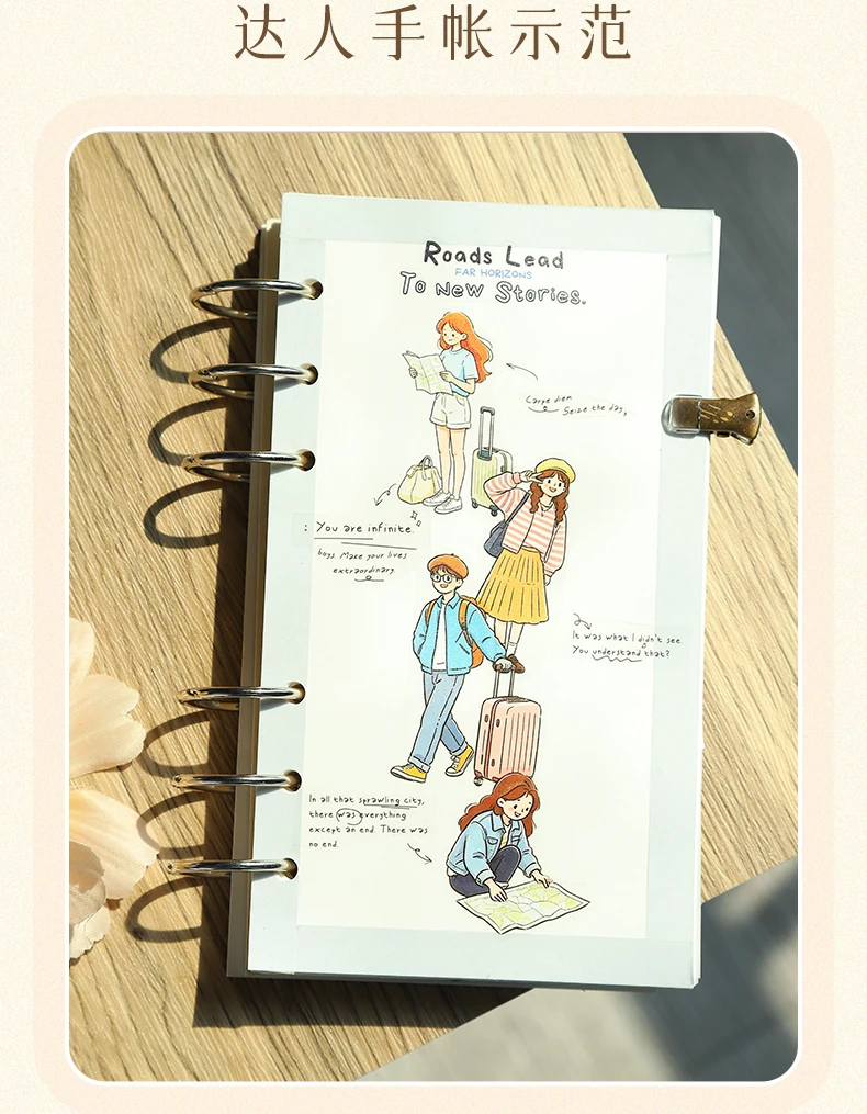 Journal GO Travel Theme Spiral Sticker Book Journey Character & Scene Decals for Journaling Scrapbooking & Planners