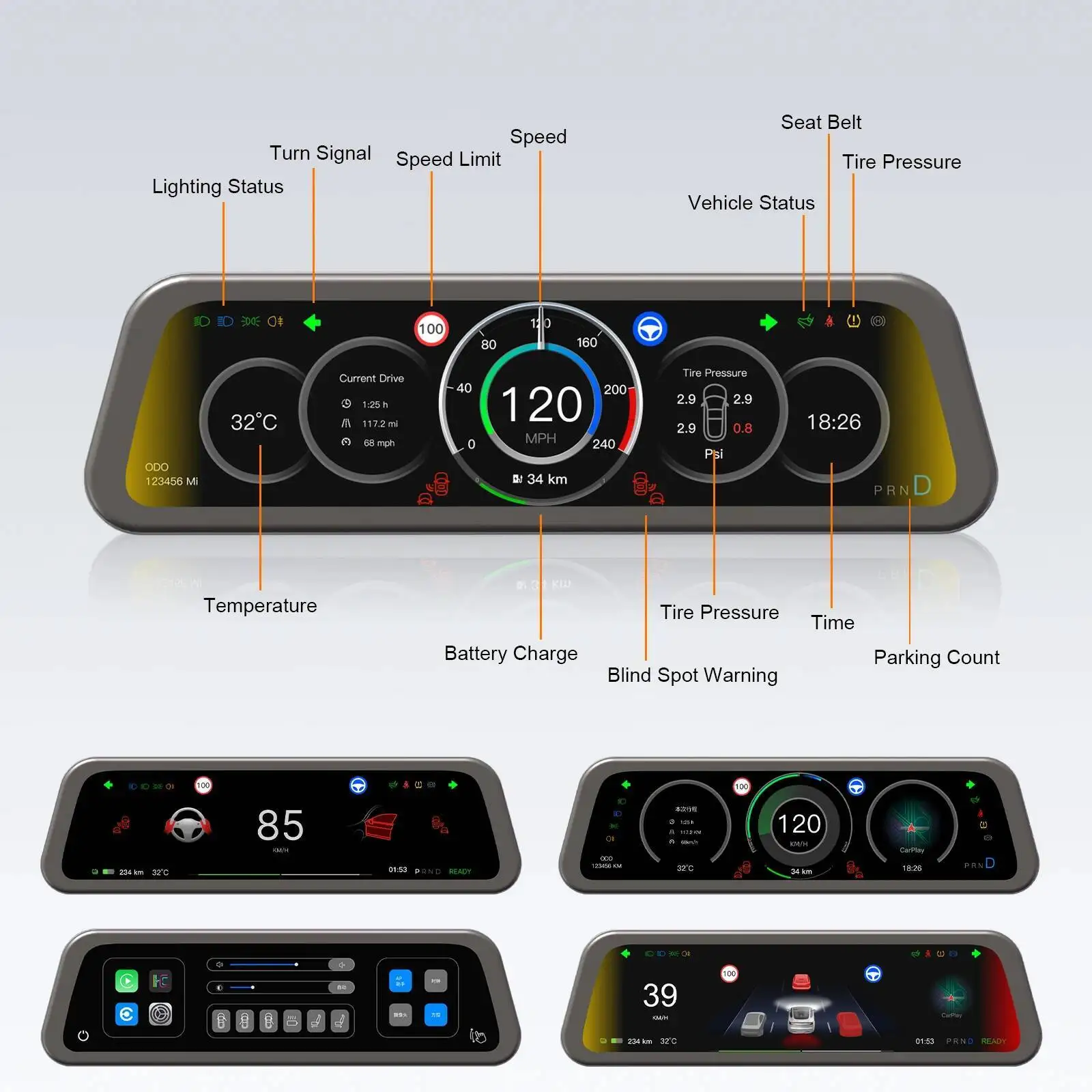 9.6inch 1920*720P Andriod Auto Wireless CarPlay Instrument LCD Digital Cluster Screen For Tesla Model 3/Y/YL Dashboard Display view 5