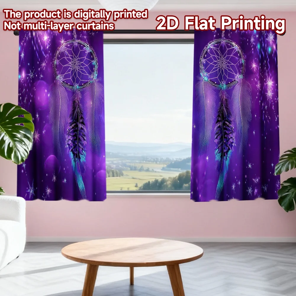 

2D flat printing 2pcs Window Curtains Mystical Dreamcatchers in Night Sky Digital Printed Polyester Drapes Seasonal Party &