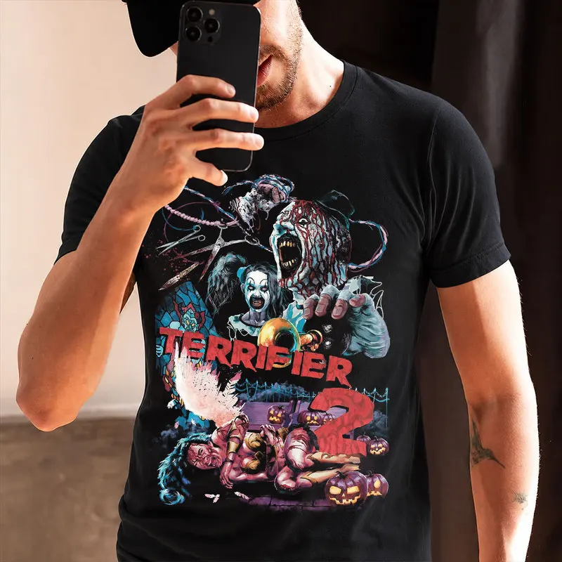 Retro Horror Movie Terrifier Art The Clown Killer Scary Halloween Gift T Shirt 0912 Short Sleeve Graphic clothes All size tops