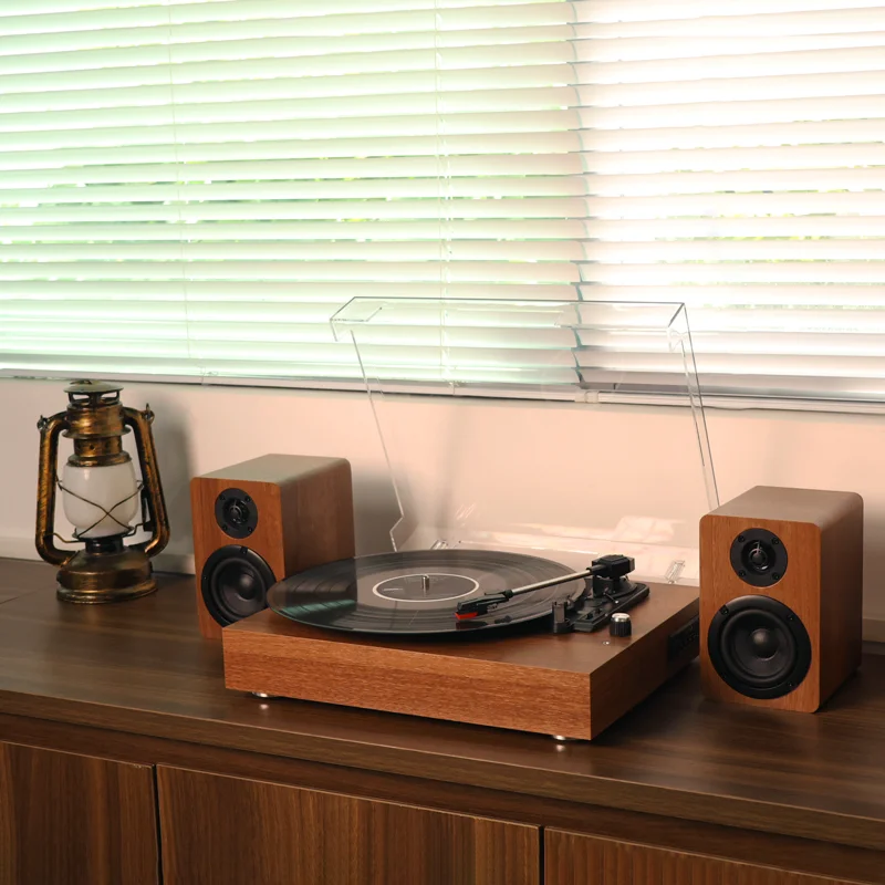 Retro Vinyl Record Player CP05， Bluetooth Desktop Phonograph Turntable with External Speakers,Dual Stereo Speakers LP Playe