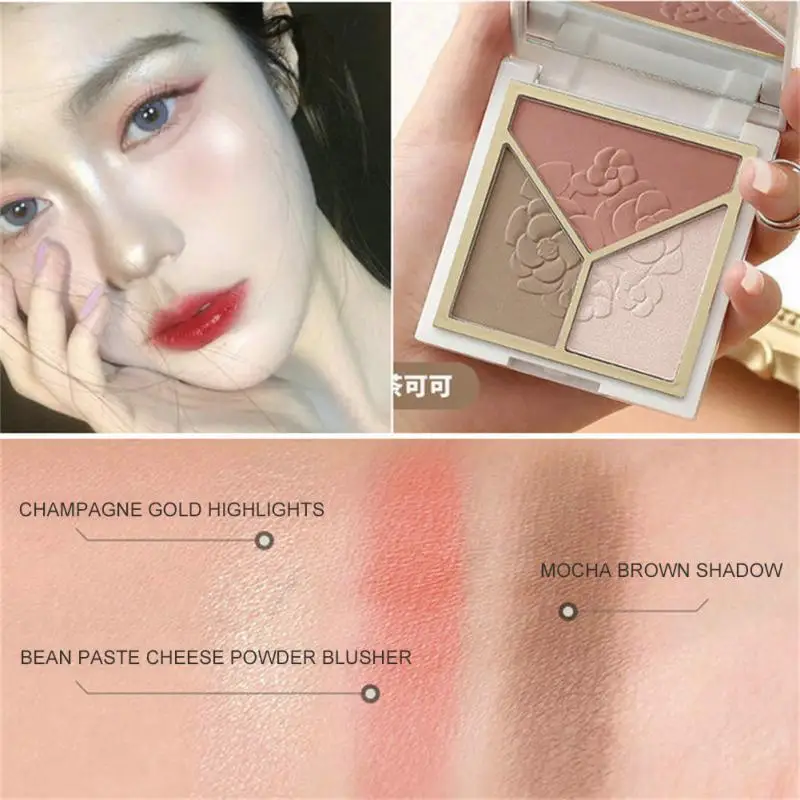 3 In 1 แต่งหน้า Palette Natural Cheek Tint Blush Pearly Glitter Highlight Face Contour Shadow แต่งหน้า Highlighter Bronzers