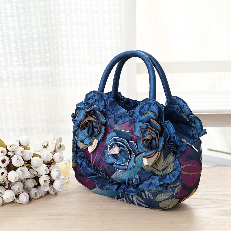 Lace Flower Ethnic Style Drawstring Embroidered bag Korean women\'s handbag Mommy bag Solid lace girls zipper handbag