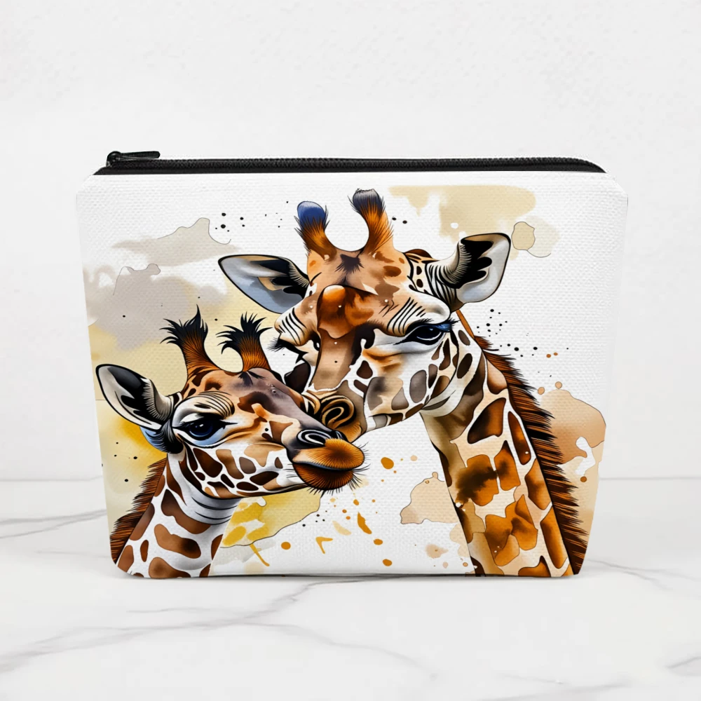 Giraffe Mother And Baby Pattern Makeup Bags for Girls Cosmetic Pouch Toiletry Bag Pencil Case Travel Storage