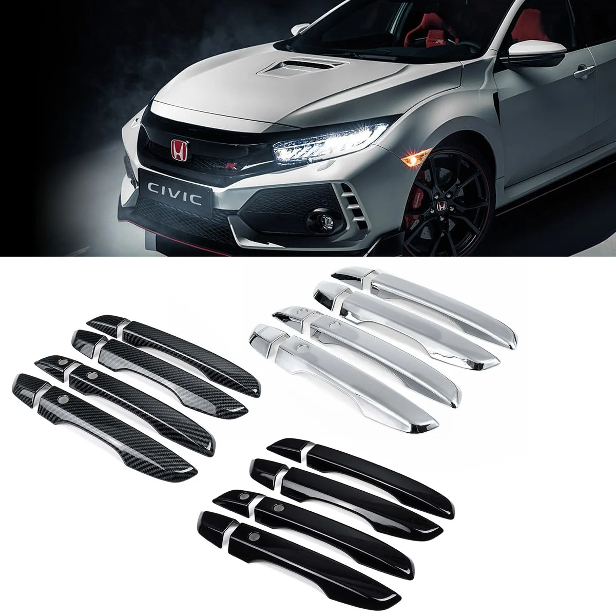 ABS Auto Exterior Door Handle Covers Trim w/ Keyless Entry For Honda Civic 10th Gen 2016 2017 2018 2019 Car Accessories