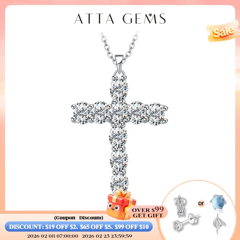 

Attagems 4*3mm Moissanite Cross Pendants For Women Solid 925 Sterling Silver Handset Luxury Necklace for Engagement Bridal Gifts