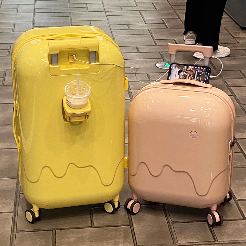 

Ice Cream Bubble Luggage Women's Lightweight Mute Universal Wheel Trolley Case Solid Suitcase 20Inch Boarding Password Suitcase