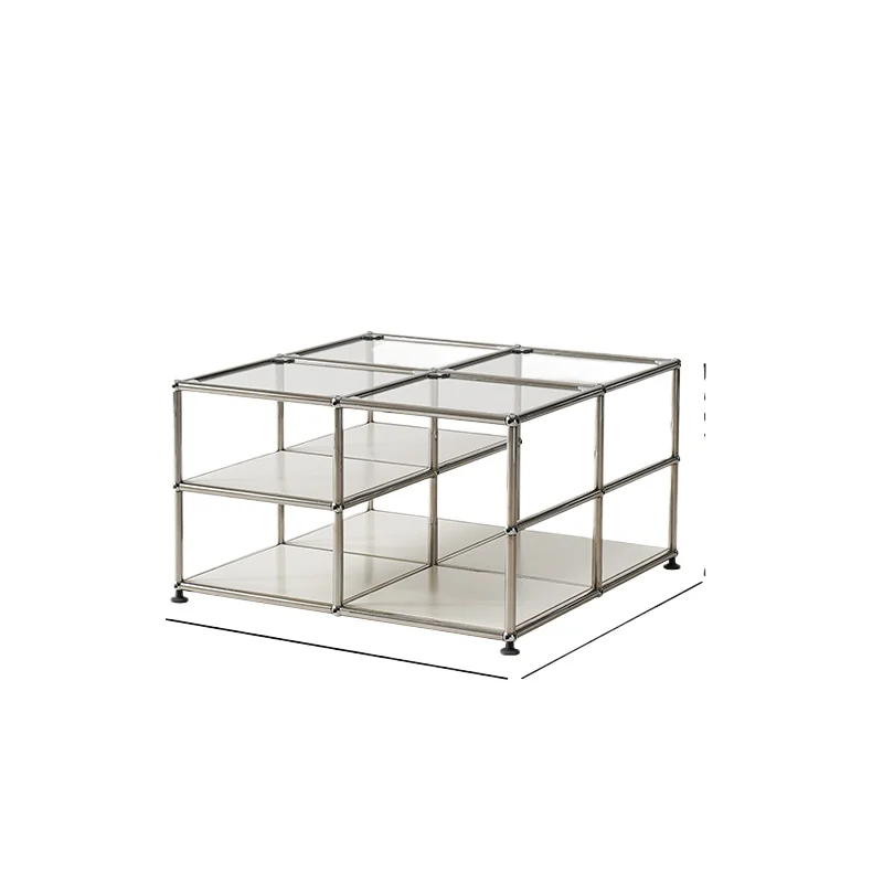 

Double-layer coffee table small apartment ins modern simple living room stainless steel glass coffee table