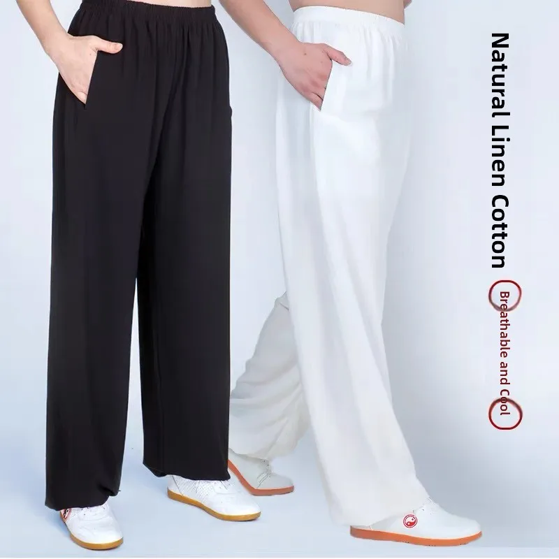 

Новые мужские свободные брюки из хлопка и льна с широкими штанинами, на резинке, прямого кроя, цветные, повседневные, пляжные, летние, 2026 года