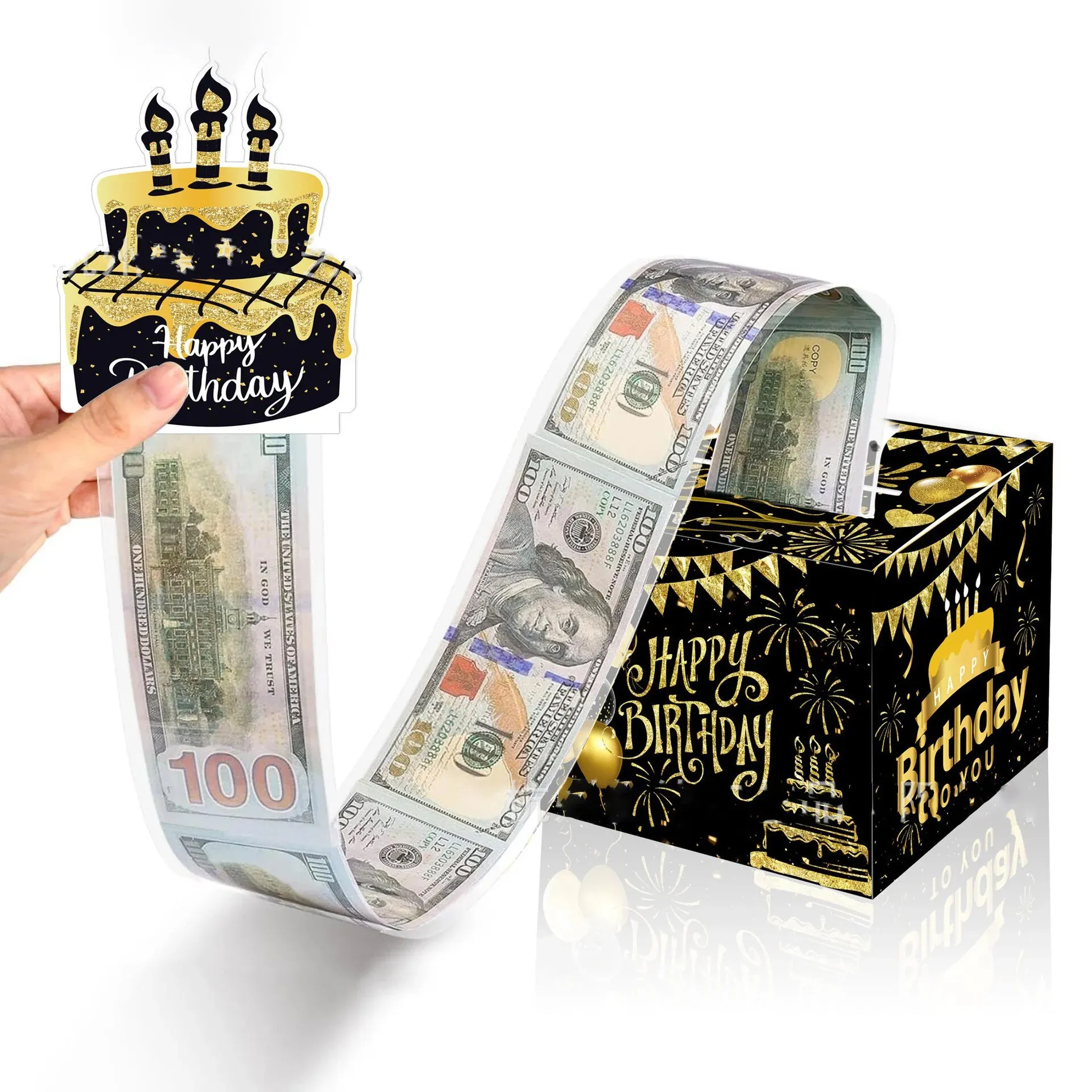 1pcs Birthday Cash Gift Box with Cake Card Funny Pumping Money Box Creative Birthday Gifts for Men Women ﻿