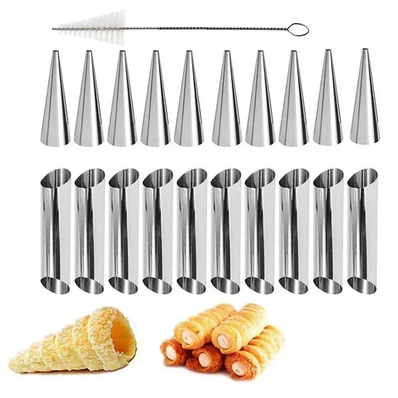 23Pcs/Set Kitchen Stainless Steel Baking Cones Cream Horn Mold Pastry Roll Cake Mold Cookie Dessert Baking Tool Baking Accessory