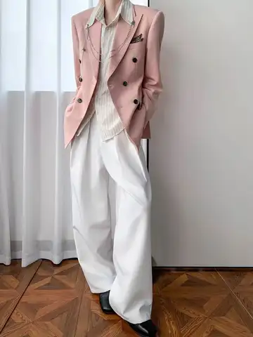 Korean Style Unisex Oversized Blazer Men Women Dusty Pink Casual Suit Jacket Streetwear Loose Office Party