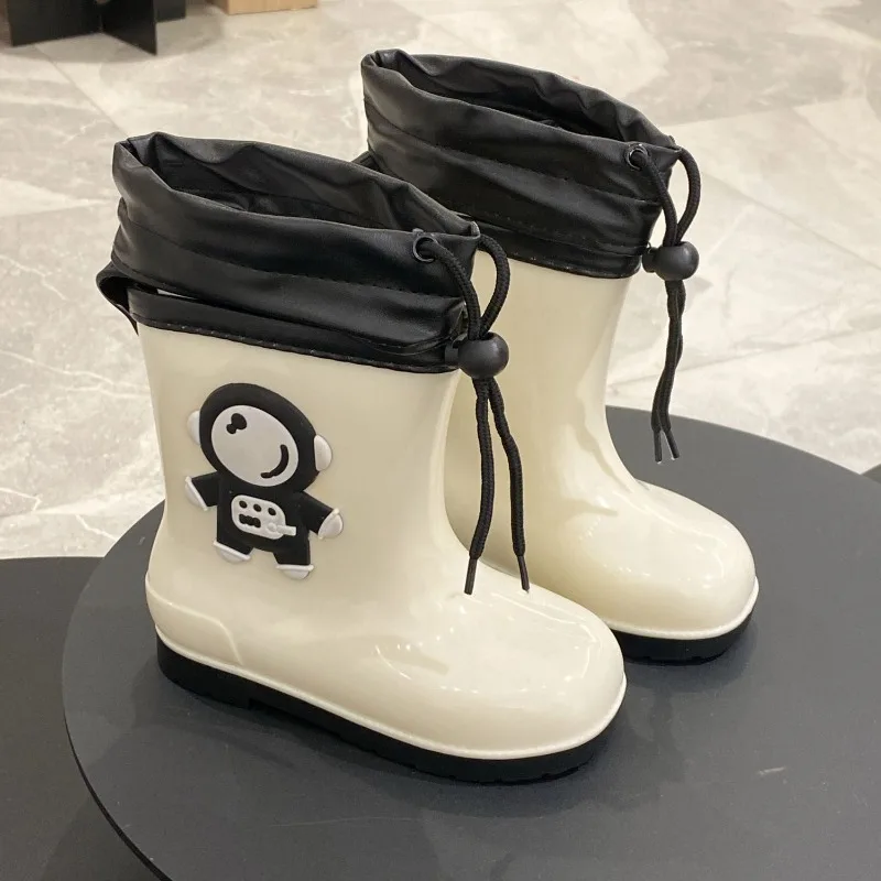 Kids Waterproof Rain Boots Non Slip Warm Fleece Lined Cute Shoes for Boys Girls Toddler Big Kids Kindergarten Outdoor Use