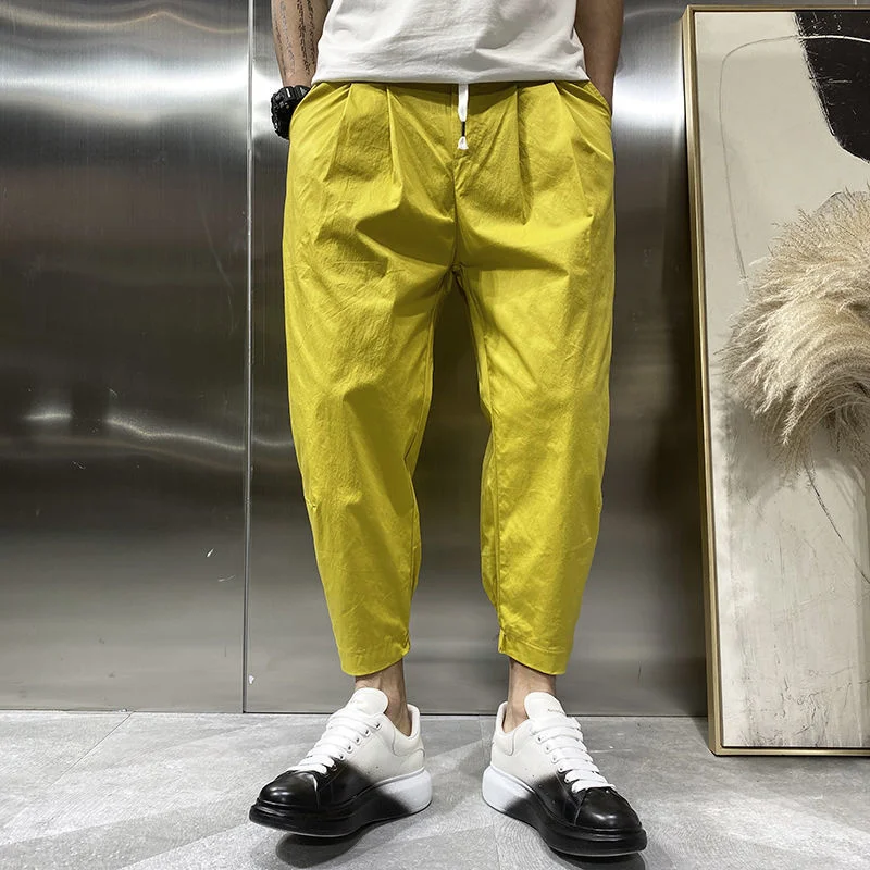 Yellow Casual Harlan Pants Men Korea Fashion Streetwear Harajuku Loose Trousers Solid Wild Sweatpants Men Jogging Pants Black