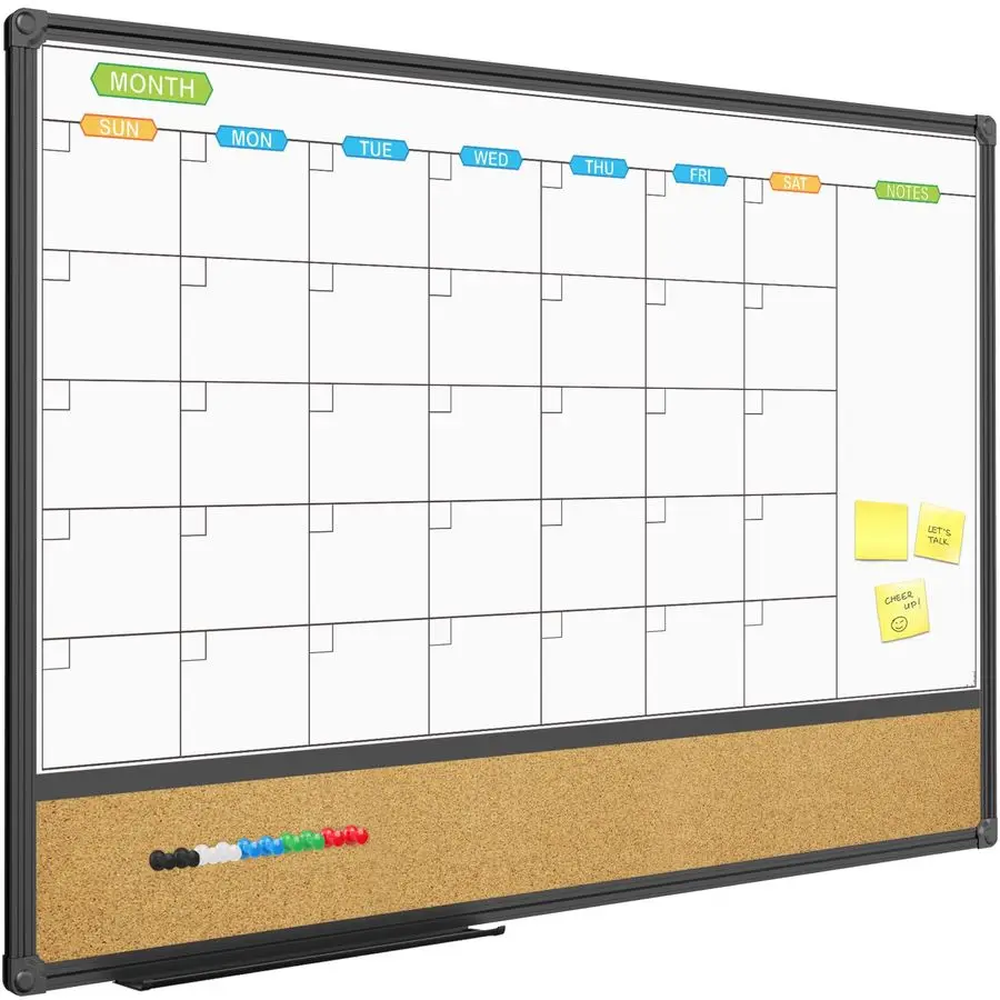

Magnetic Calendar Whiteboard amp Bulletin Corkboard Combination, Combo Board 36 x 24 Inch, Black Aluminum Frame Wall Mounted Boa
