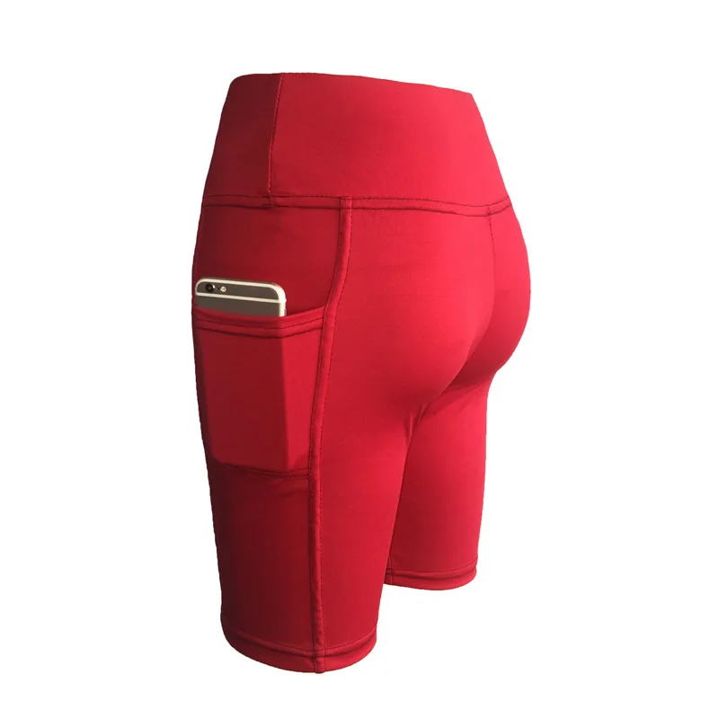 Women Solid Color Yoga Shorts Jogging Running Cycling Fitness Sportswear High-waist with Side Pockets Sporty Shorts
