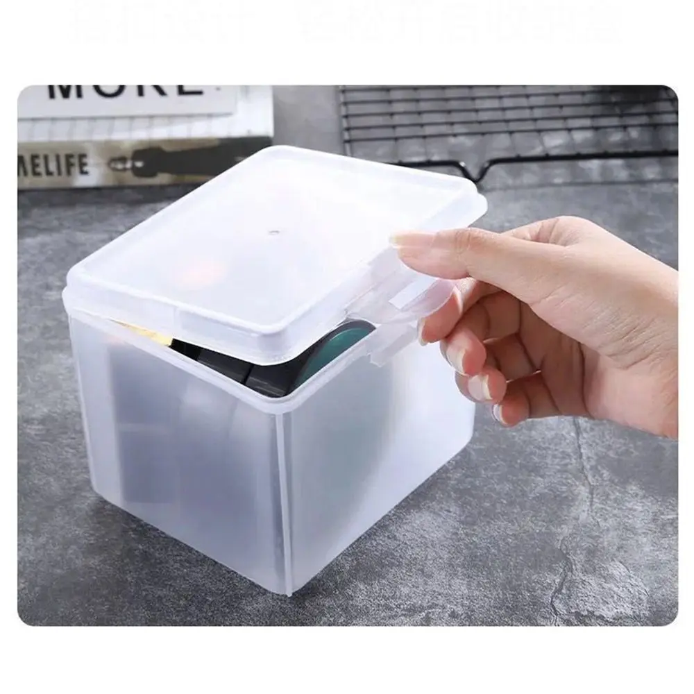 1Pcs with Lid Storage Box Rectangular Shape Plastic Storage Case Multi-purpose Clear Small Thing Container