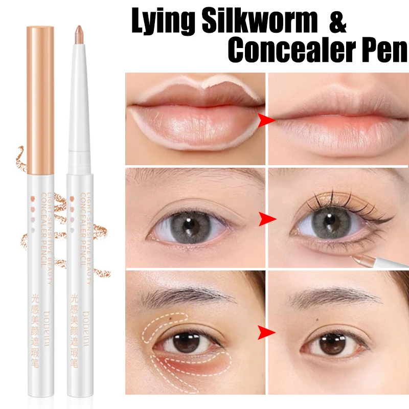 3 Colors Concealer Pen Waterproof Lying Silkworm Pencil Long Lasting Coverage Highlight Cream Remove Dark Circles Acne Makeup