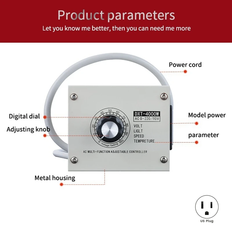 Adjustable Voltage Regulator 4000W SCR Adjustable Dimmer Speed Temperature Stepless Variable Speed Belt