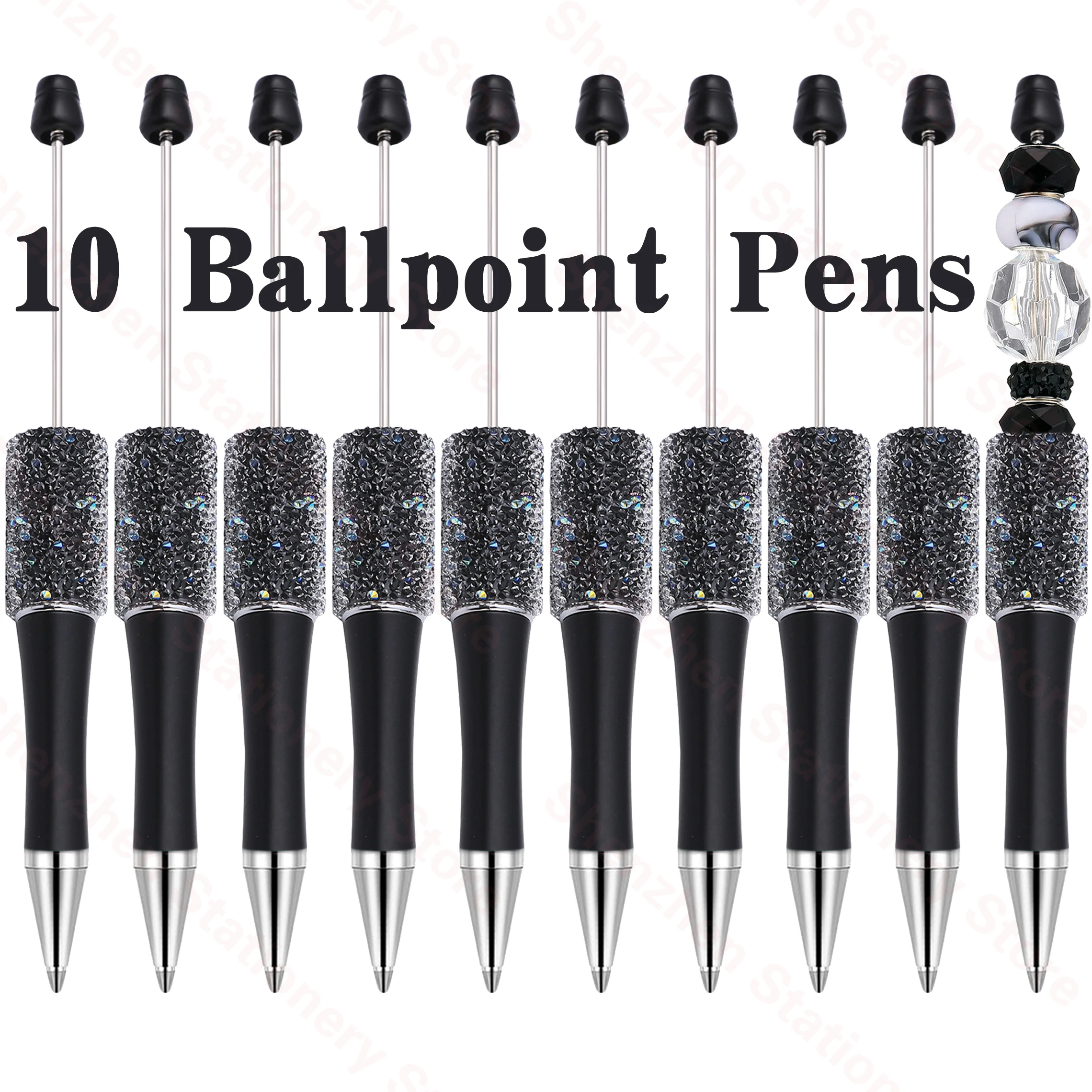 

10PCS Black Full Star Beaded Pen Creative DIY Handmade Sticker Set Diamond Beaded Ballpoint Pens Advertising Gift Pen