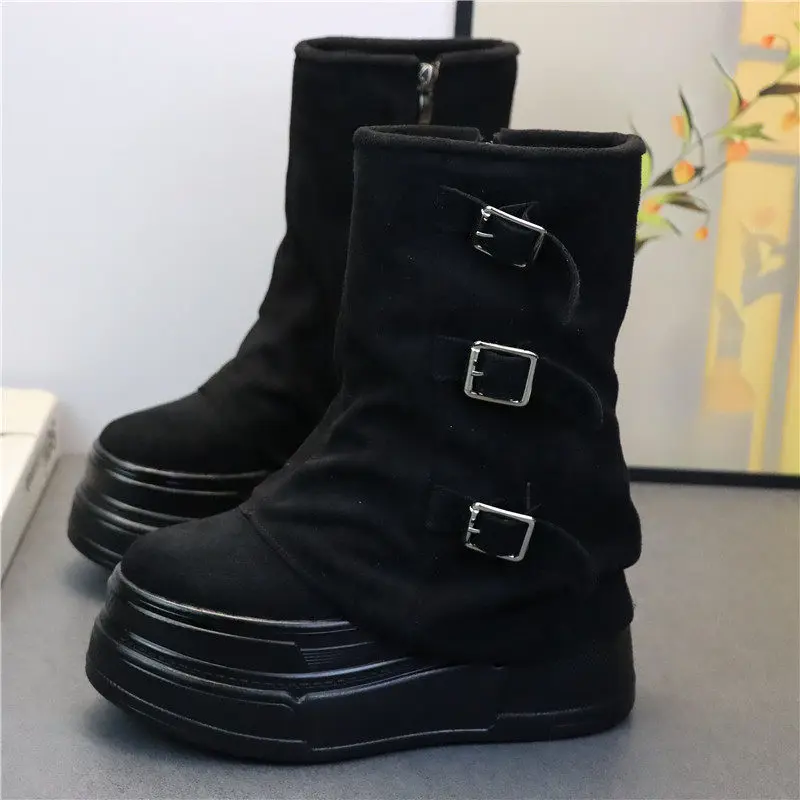 Plus Size Platform Ankle Boots Women 12cm High Heel Side Zipper Sock Boots Petite Chunky Short Boots Autumn