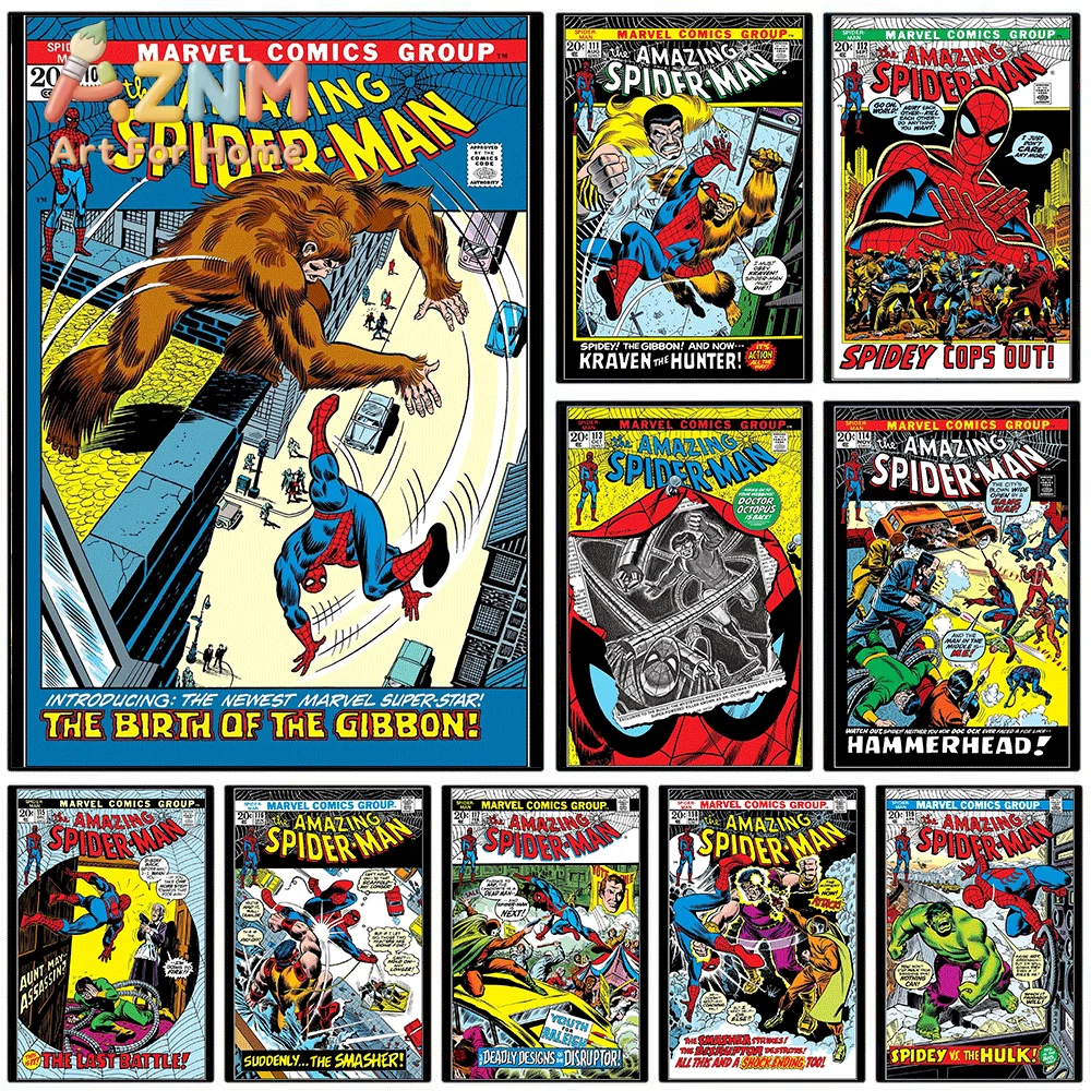 AZNM The Amazing Spider-Man The Birth of The Gibbon Vintage Comic Cover Canvas Wall Art Frameless Print Superhero Poster Home